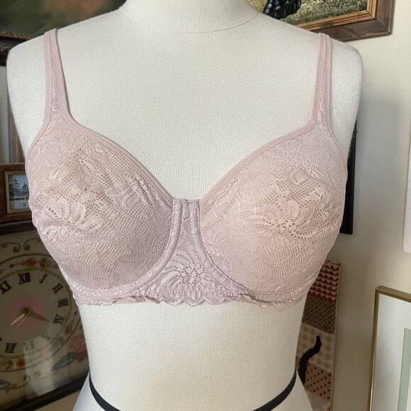 Wacoal Pink Soft Sense Lightweight Stretch Lace Underwire Bra Size 36D - Picture 1 of 6